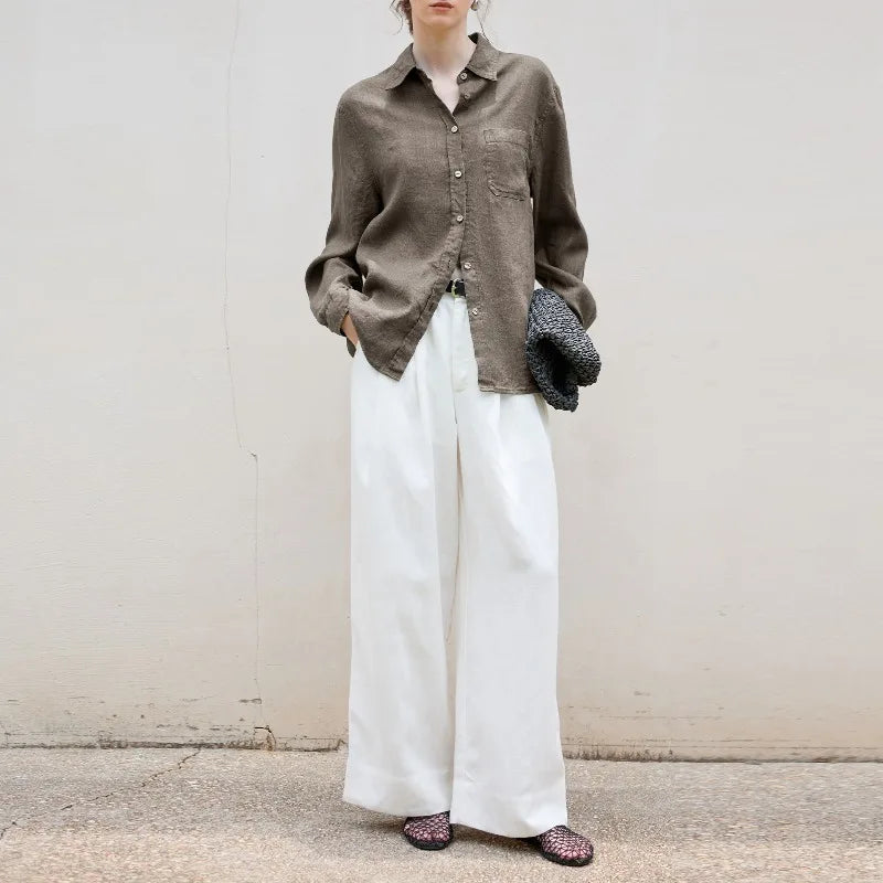 Anna-Berg | Indigo Relaxed Fit Button-Up Linen Shirt