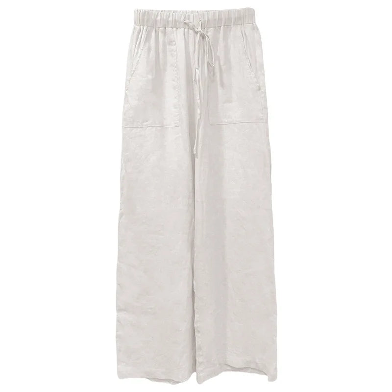 Anna-Berg | Sand Drawstring Straight-Leg Linen Pants