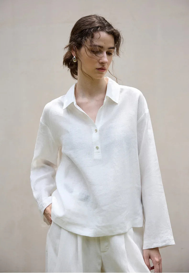 Anna-Berg | Relaxed-Fit Polo-Collar Linen Pullover