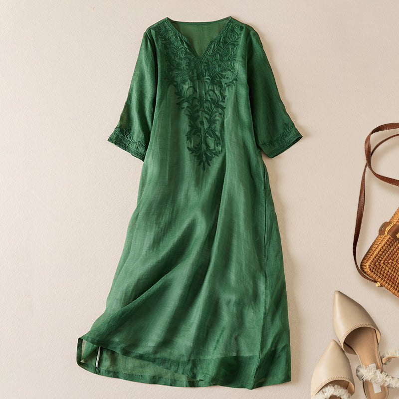 Anna-Berg | Ivory Floral-Embroidered Cotton Midi Dress