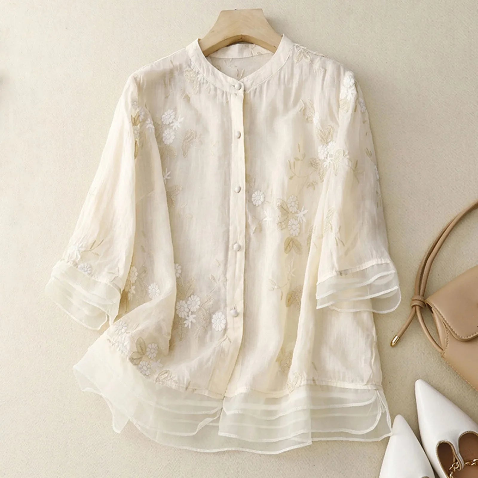 Anna-Berg | Relaxed Fit Button-Up Cotton Blouse