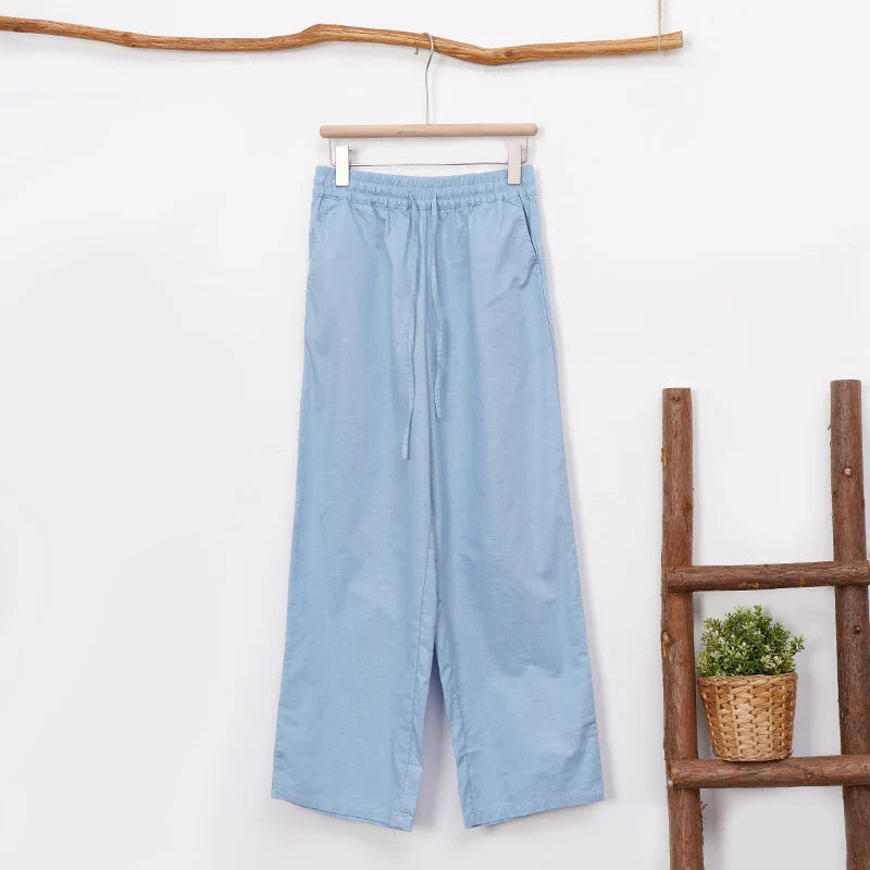 Anna-Berg | Natural Drawstring Waist Relaxed Fit Linen Pant