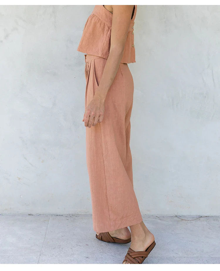 Anna-Berg | Stone Pleated Cropped Linen Pant