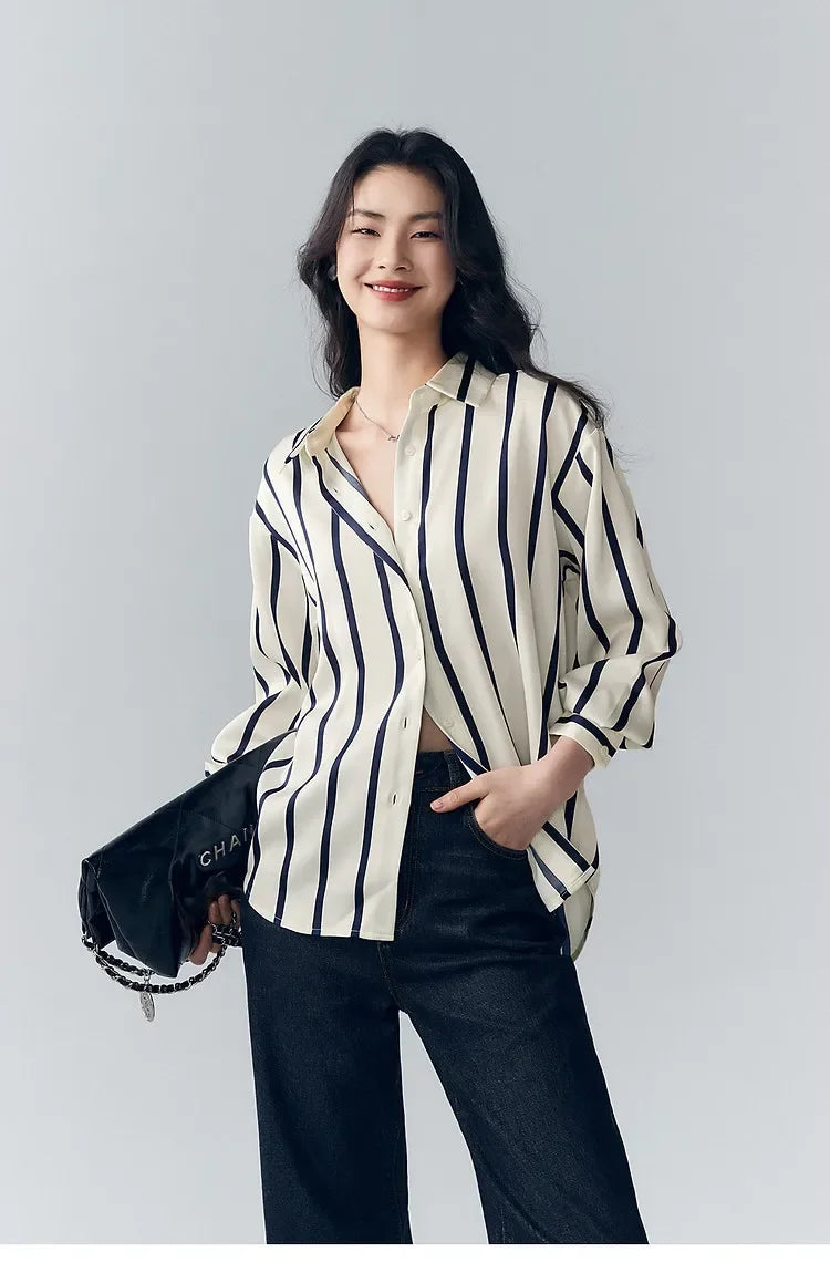 Anna-Berg | Ivory Striped Satin Blouse