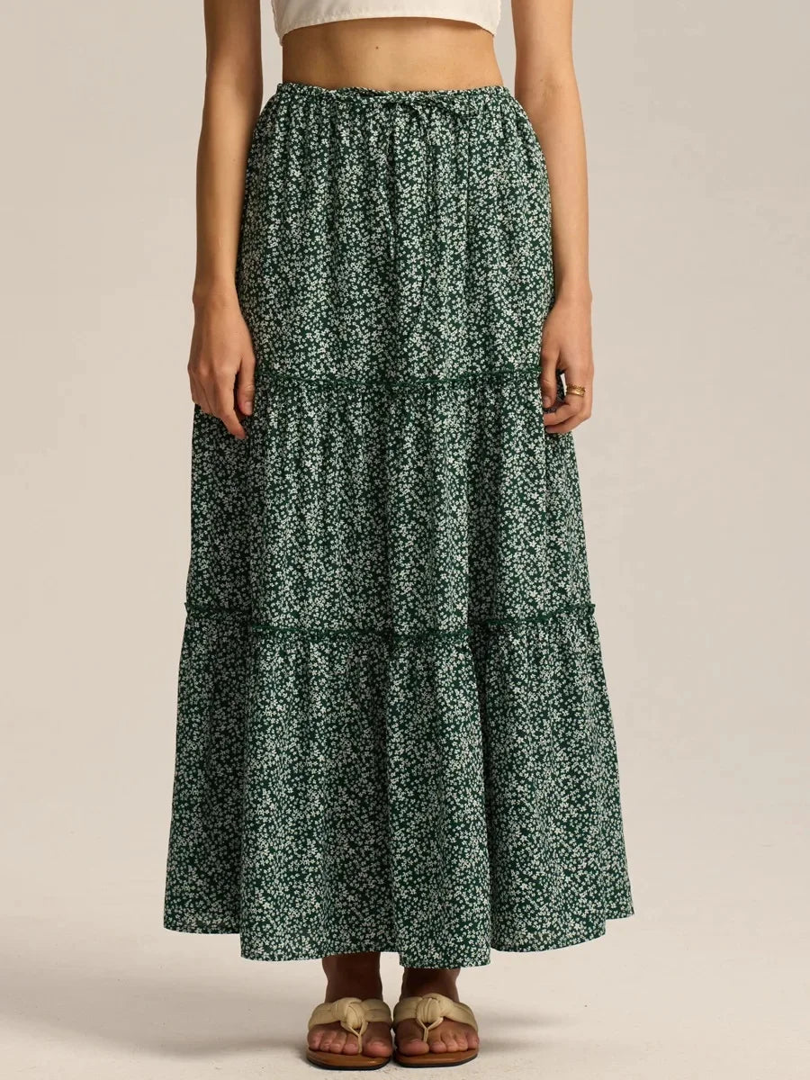 Anna-Berg | Sage Tiered Cotton Maxi Skirt