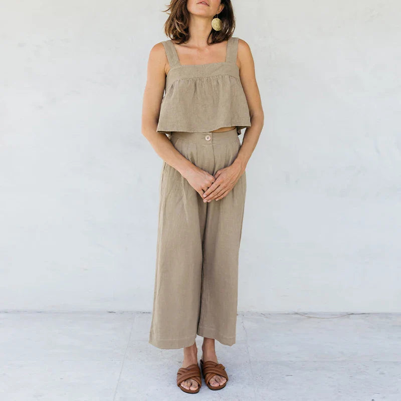 Anna-Berg | Stone Pleated Cropped Linen Pant