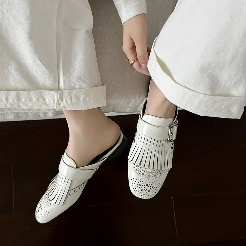 Anna-Berg | Fringe Slip-On Leather Loafers