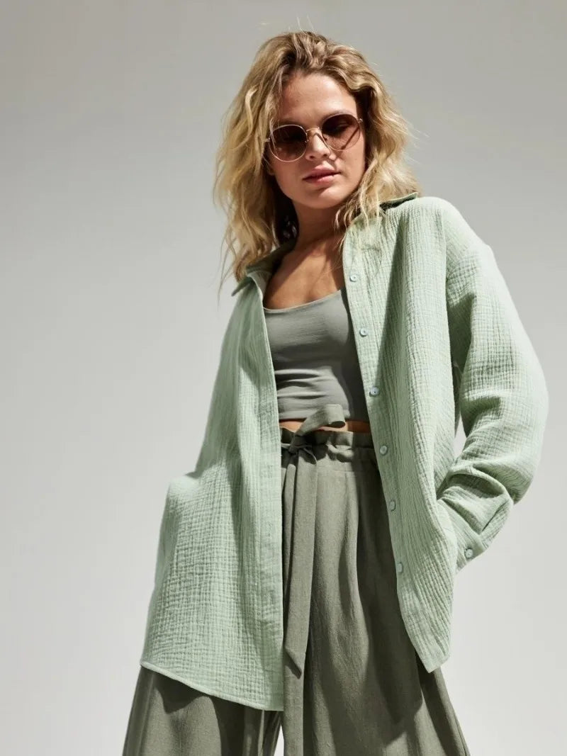 Anna-Berg | White Short-Sleeve Button-Up Cotton Shirt
