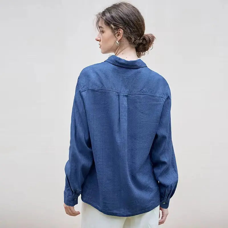 Anna-Berg | Indigo Relaxed Fit Button-Up Linen Shirt
