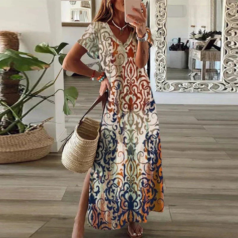 Anna-Berg | Luxe Summer Boho Printed Maxi Dress with a Timeless Finish