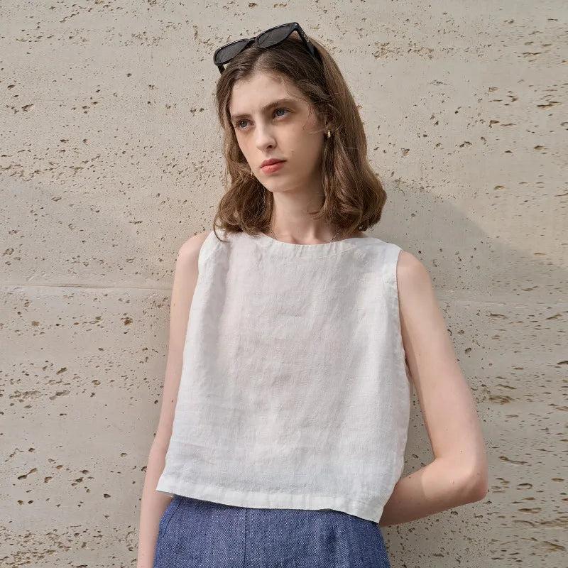 Anna-Berg | Asymmetric Cropped Linen Top