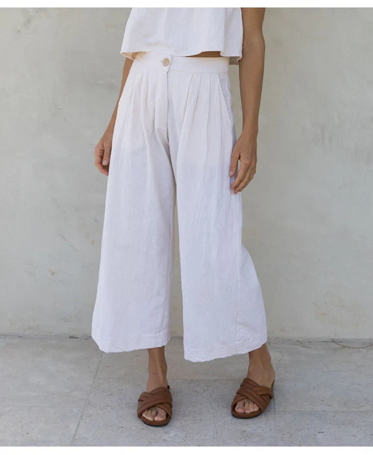 Anna-Berg | Stone Pleated Cropped Linen Pant