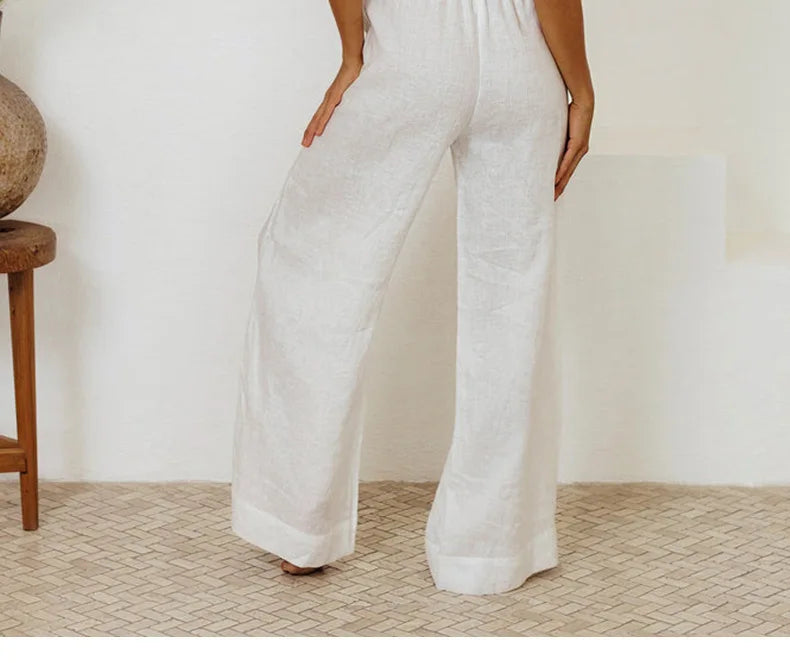 Anna-Berg | Ruffle-Waist Wide-Leg Linen Pant