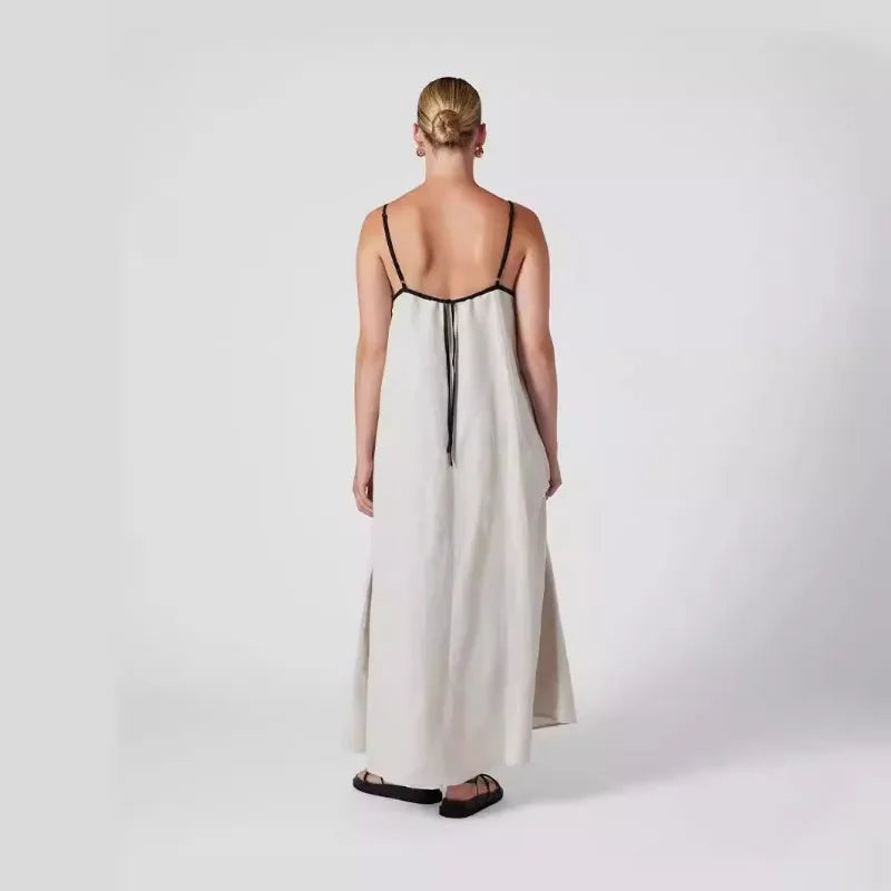 Anna-Berg | Contrast Strap Maxi-Length Cotton Dress