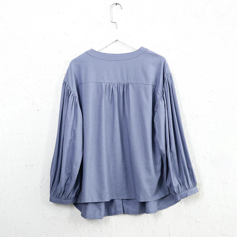 Anna-Berg | Ivory Gathered Lantern-Sleeve Cotton Blouse
