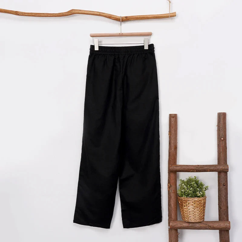 Anna-Berg | Natural Drawstring Waist Relaxed Fit Linen Pant