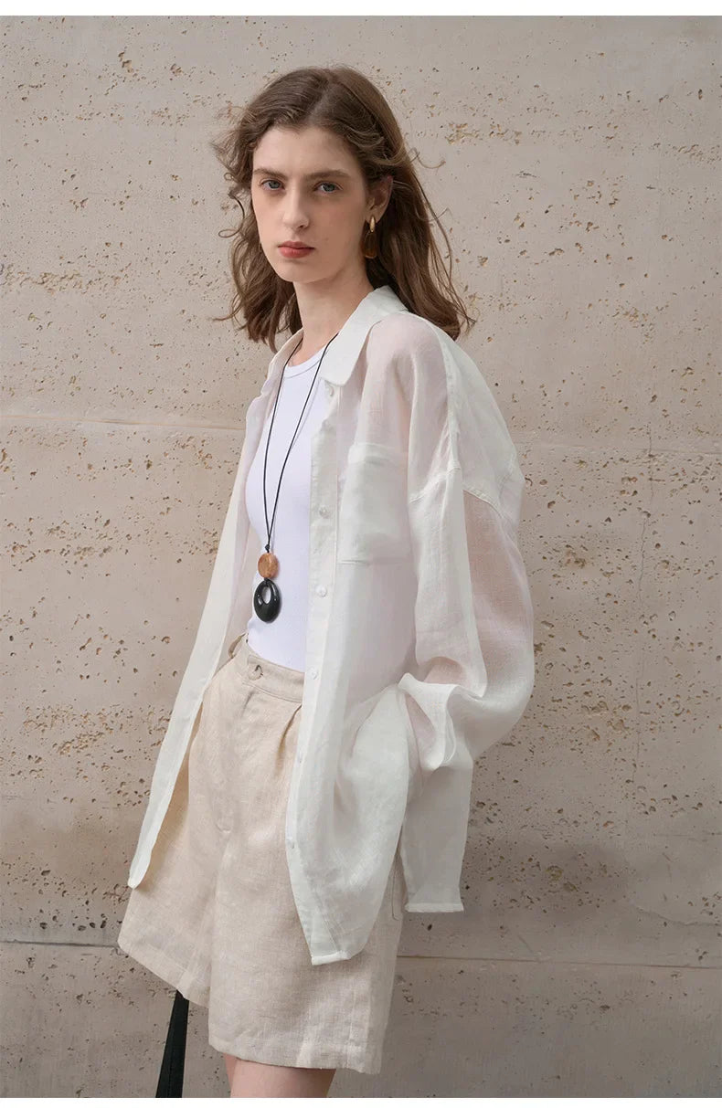 Anna-Berg | Natural Sheer Oversized Ramie Shirt