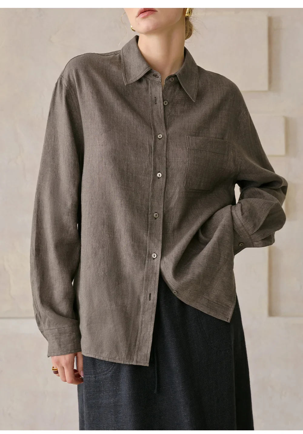 Anna-Berg | Beige Relaxed Fit Linen Shirt