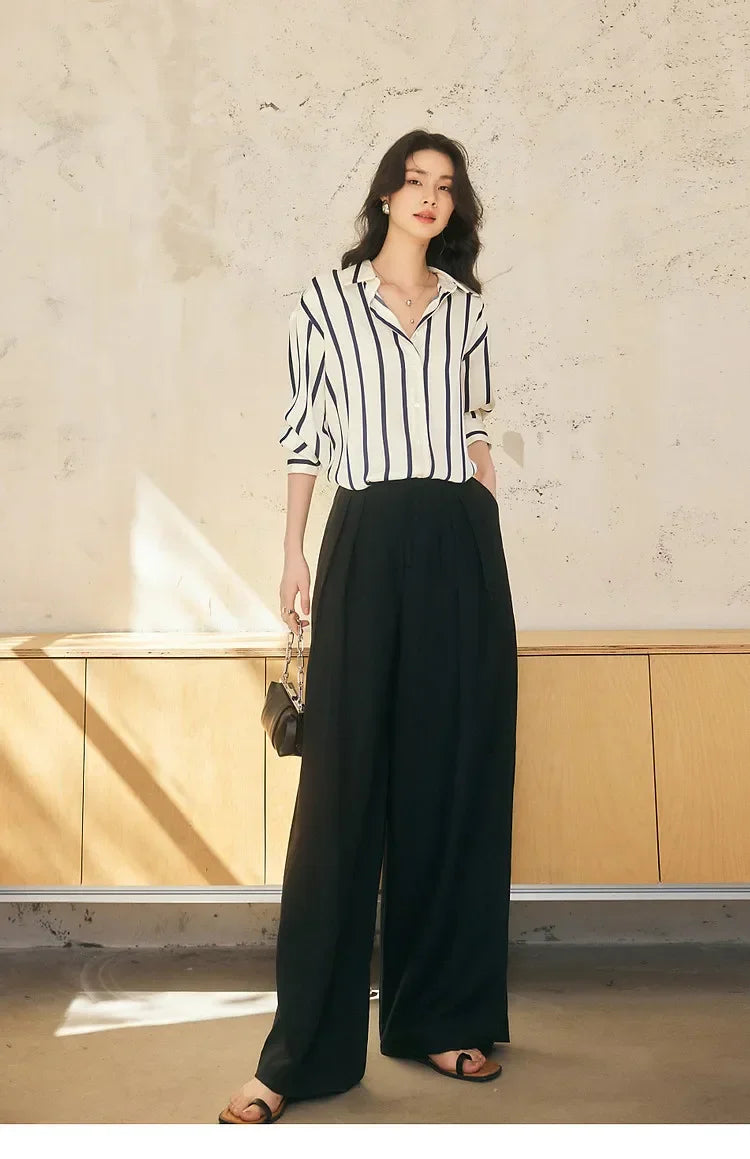 Anna-Berg | Ivory Striped Satin Blouse