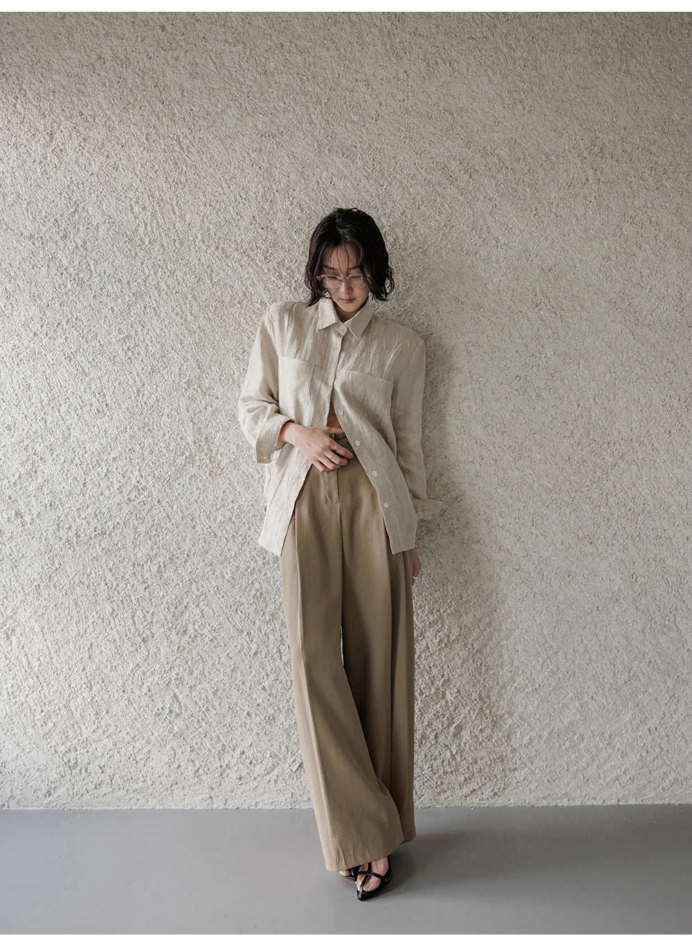 Anna-Berg | Pleated Button-Up Linen Shirt