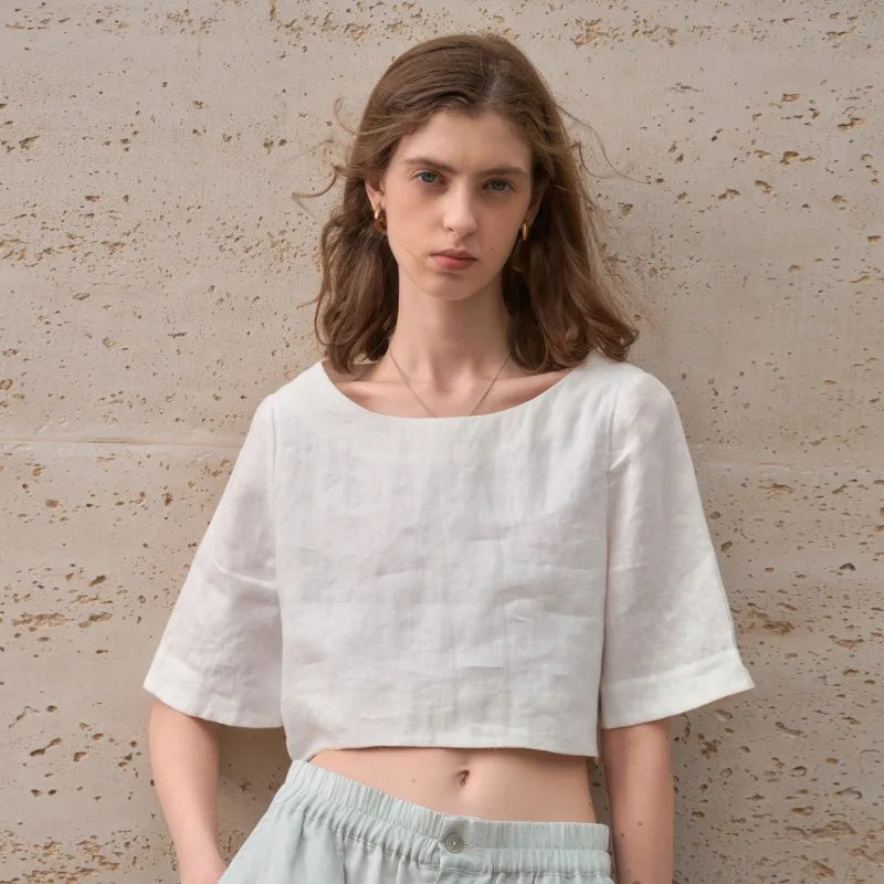 Anna-Berg | Boxy Cropped Linen Top