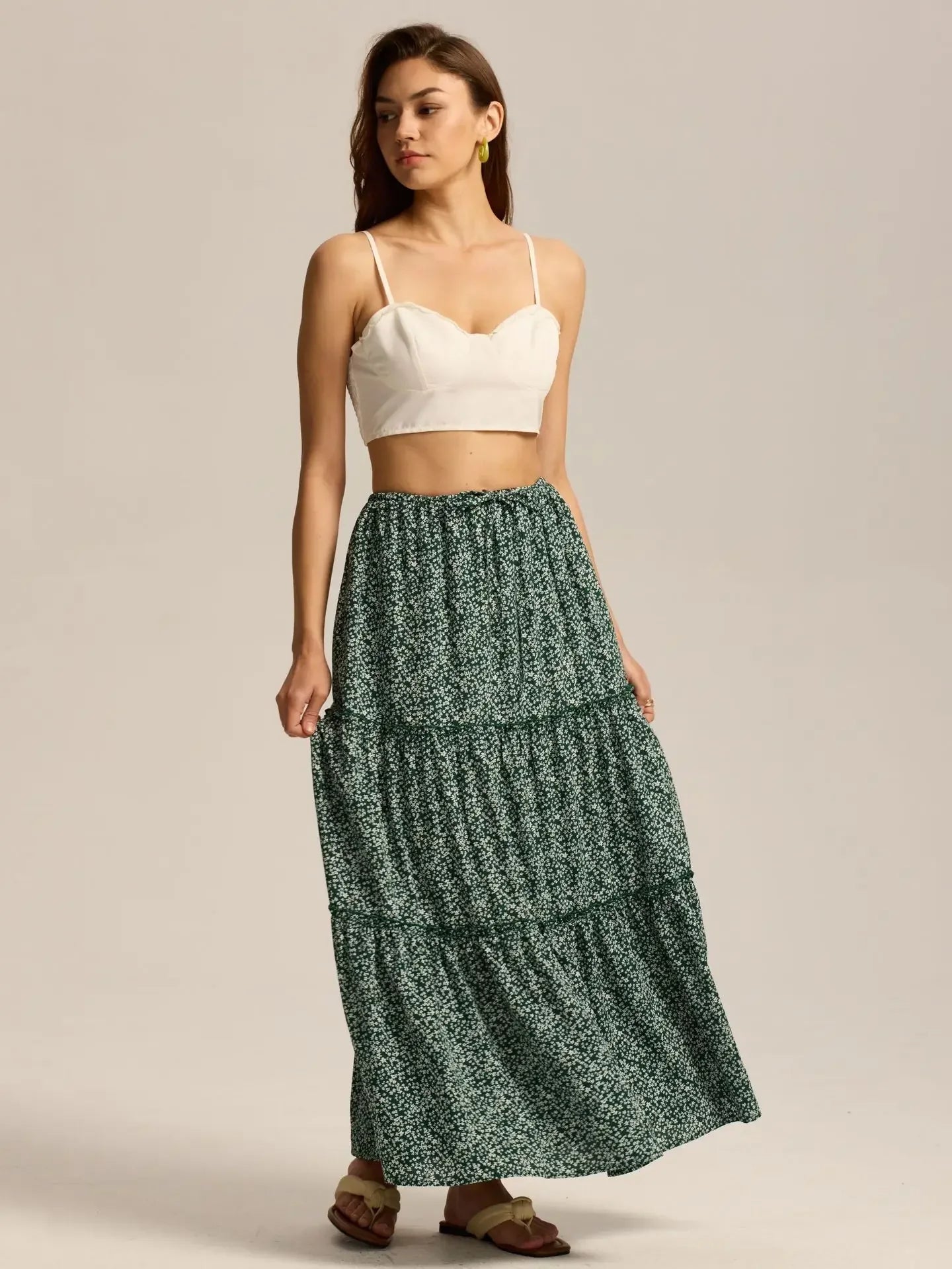 Anna-Berg | Sage Tiered Cotton Maxi Skirt