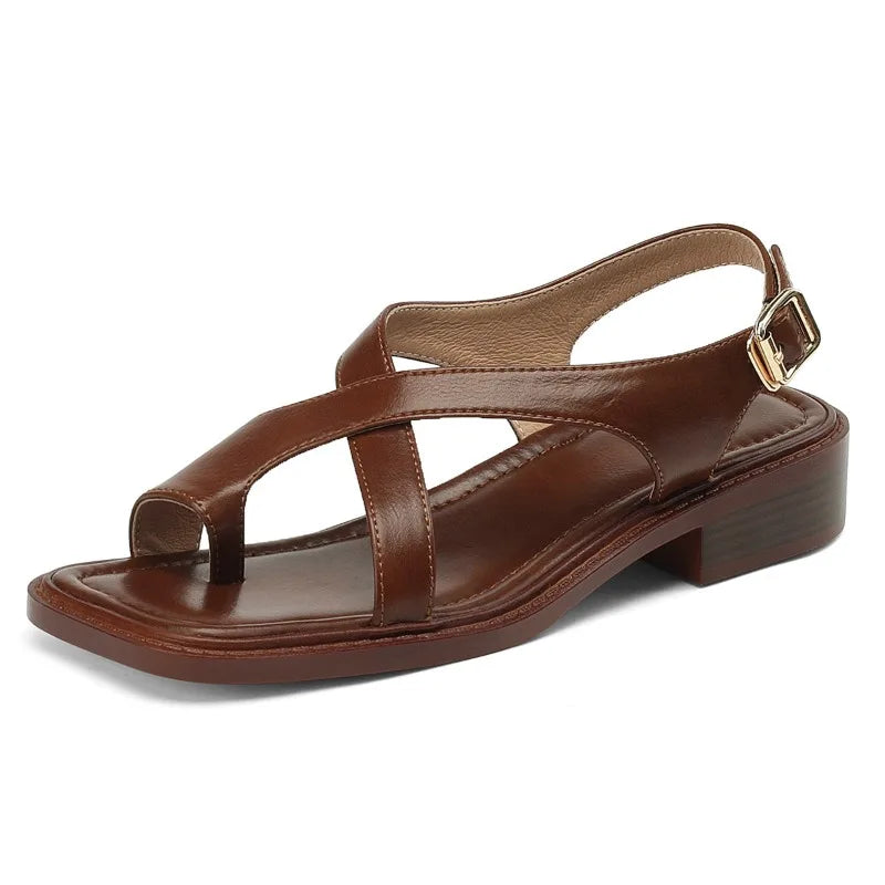 Anna-Berg | Brown Crisscross-Strap Leather Sandals