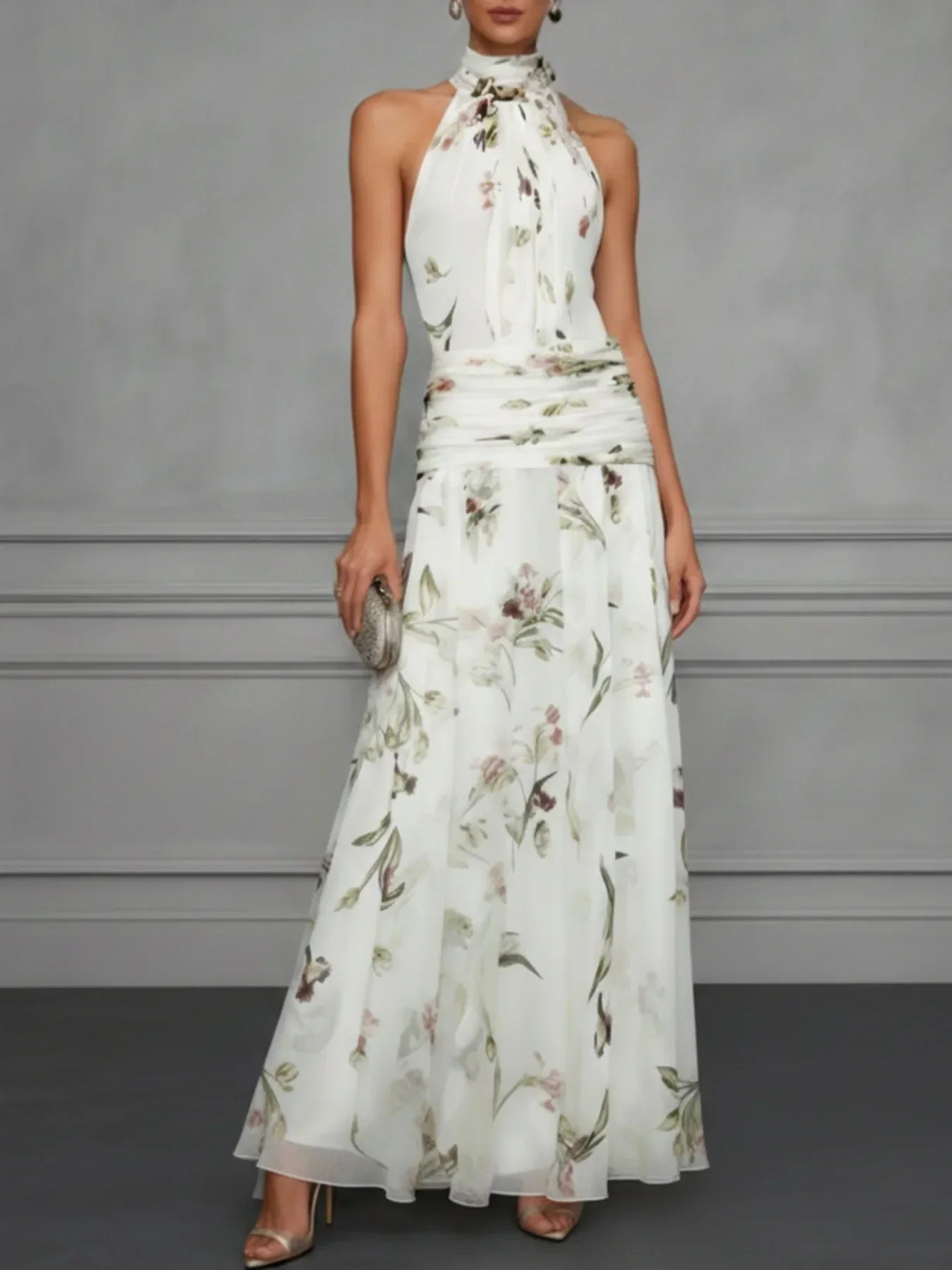 Anna-Berg | Floral Halter Wedding Guest Dress