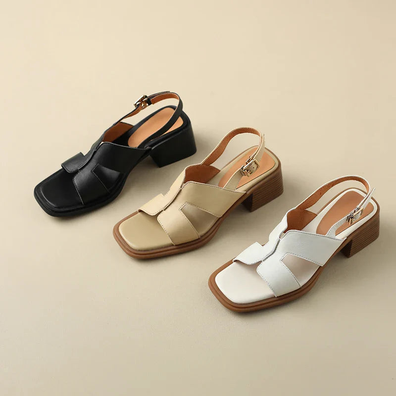 Anna-Berg | Block-Heel Ankle-Strap Leather Sandals