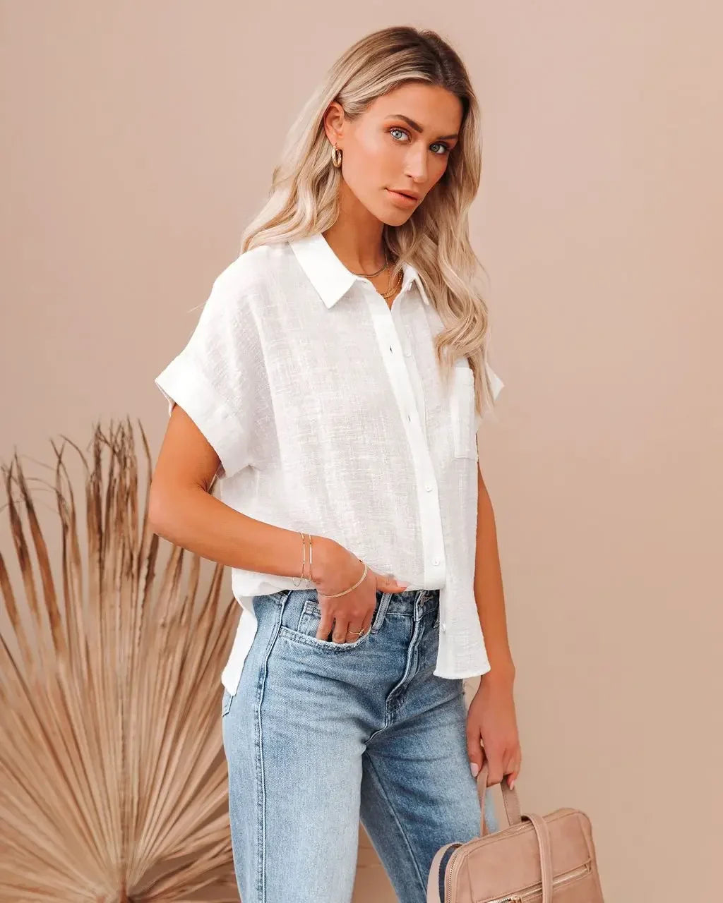 Anna-Berg | Ivory Button-Up Silk Blouse