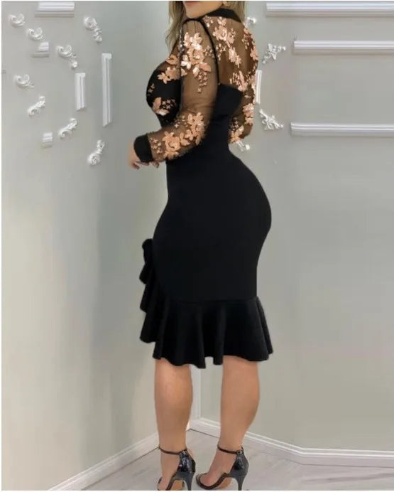 Anna-Berg | Mesh Ruffle Embroidered Sequin Dress