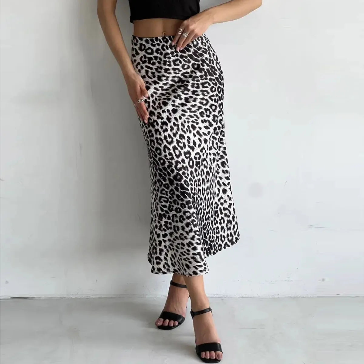 Anna-Berg | Brown Leopard-Print Satin Midi Skirt