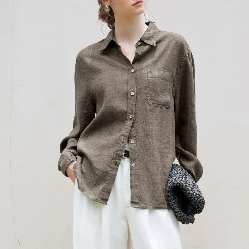 Anna-Berg | Indigo Relaxed Fit Button-Up Linen Shirt