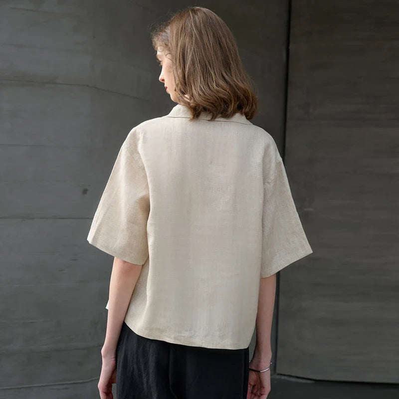Anna-Berg | Relaxed Fit Button-Placket Linen Polo Top