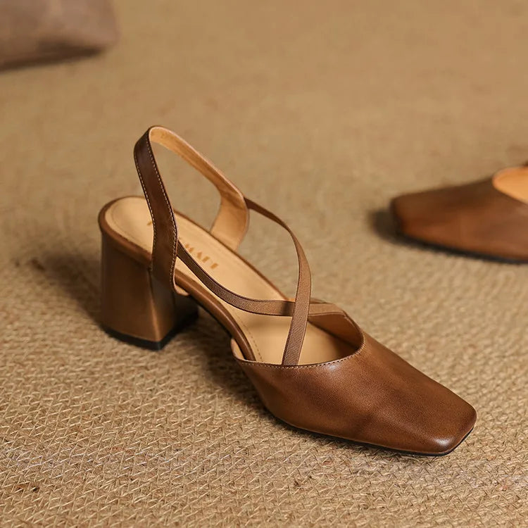 Anna-Berg | Black Pointed Toe Leather Heels