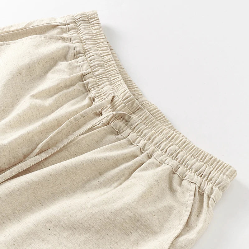 Anna-Berg | Natural Drawstring Waist Relaxed Fit Linen Pant