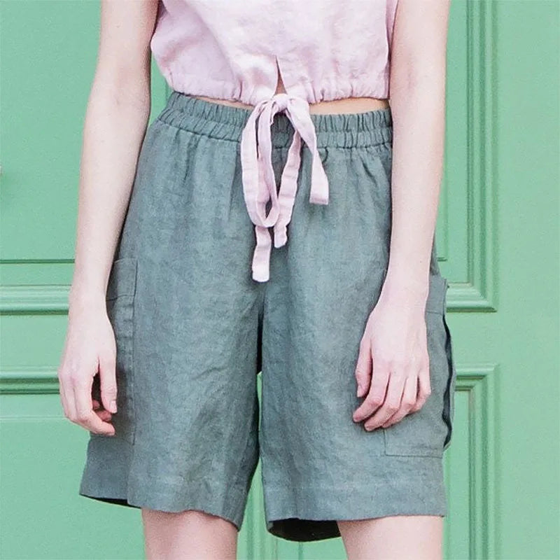 Anna-Berg | High-Waist Cargo Linen Shorts