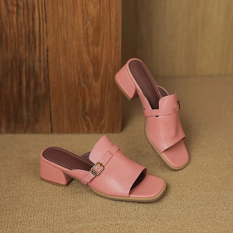 Anna-Berg | Black Adjustable Buckle Leather Slide