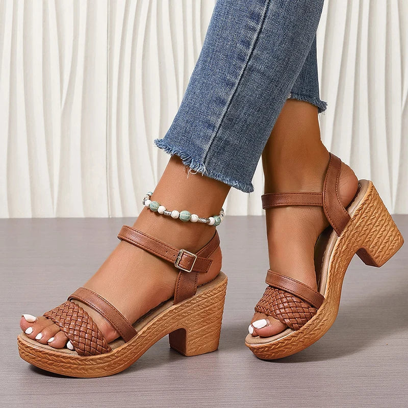 Anna-Berg | Statement Woven Platform Sandals with Graceful Drape