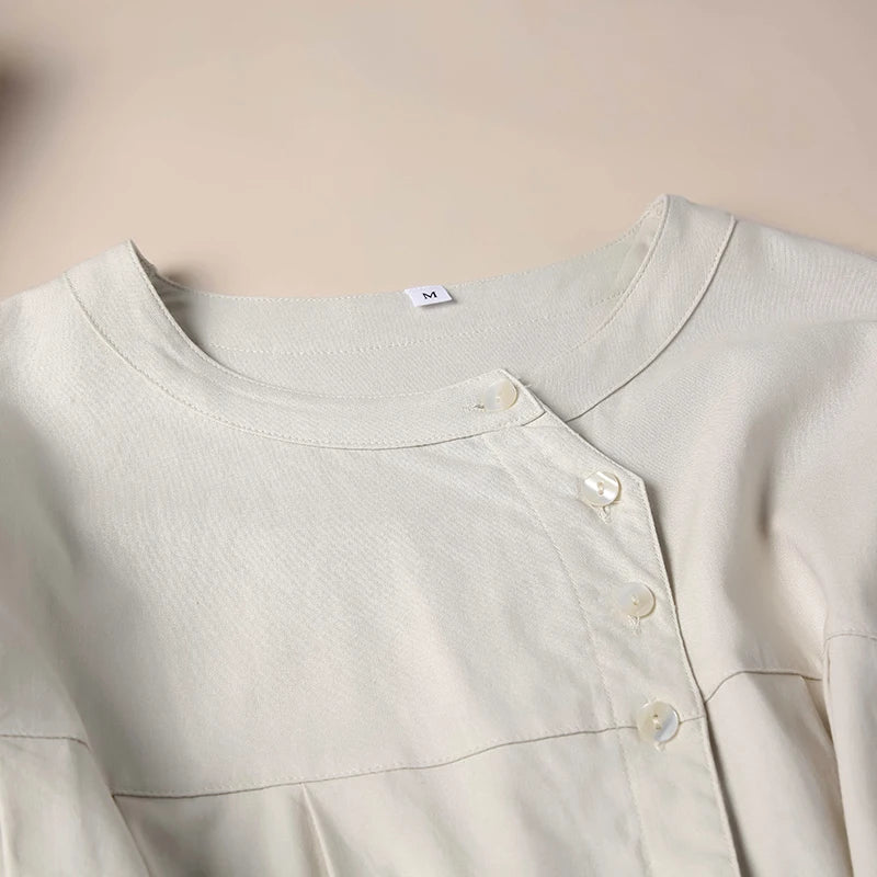 Anna-Berg | Ivory Gathered Lantern-Sleeve Cotton Blouse