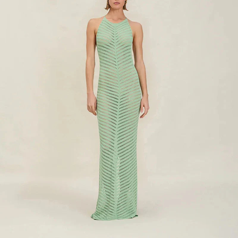 Anna-Berg | Chevron Halter Crochet Maxi Dress
