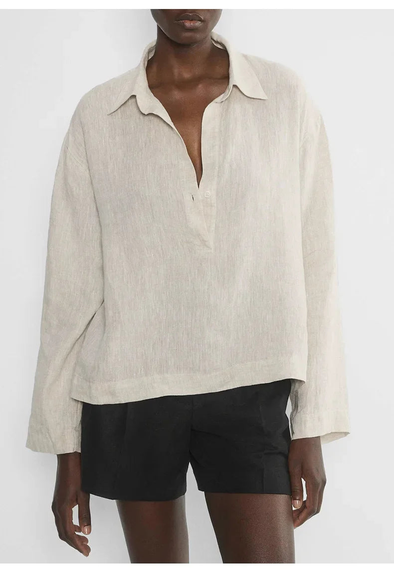 Anna-Berg | Relaxed-Fit Polo-Collar Linen Pullover