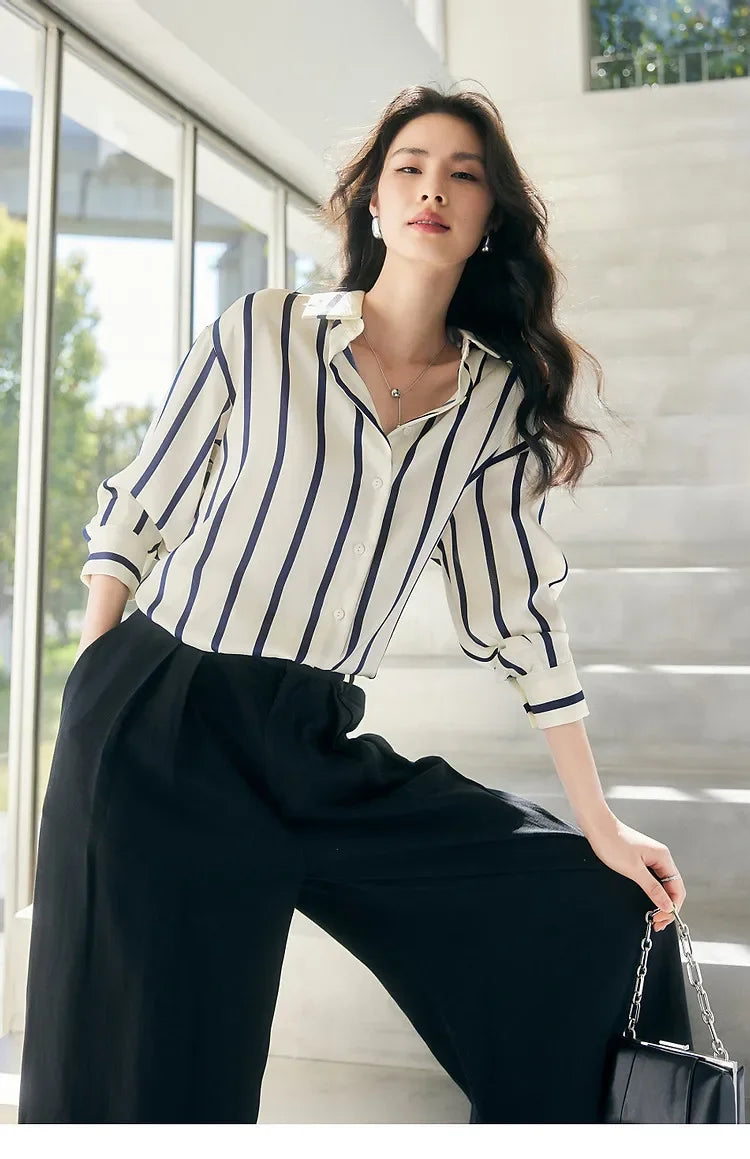 Anna-Berg | Ivory Striped Satin Blouse