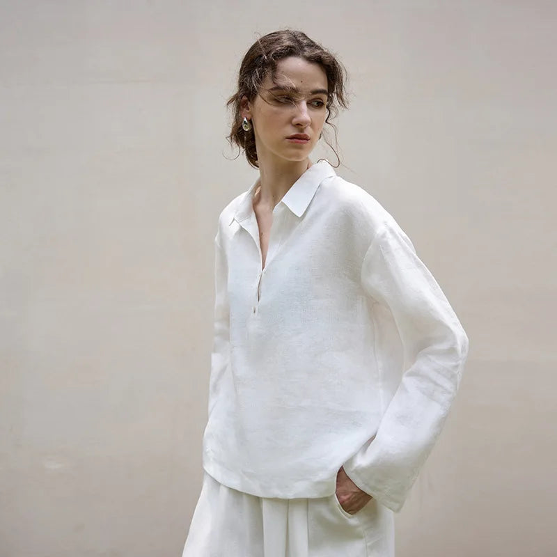 Anna-Berg | Relaxed-Fit Polo-Collar Linen Pullover