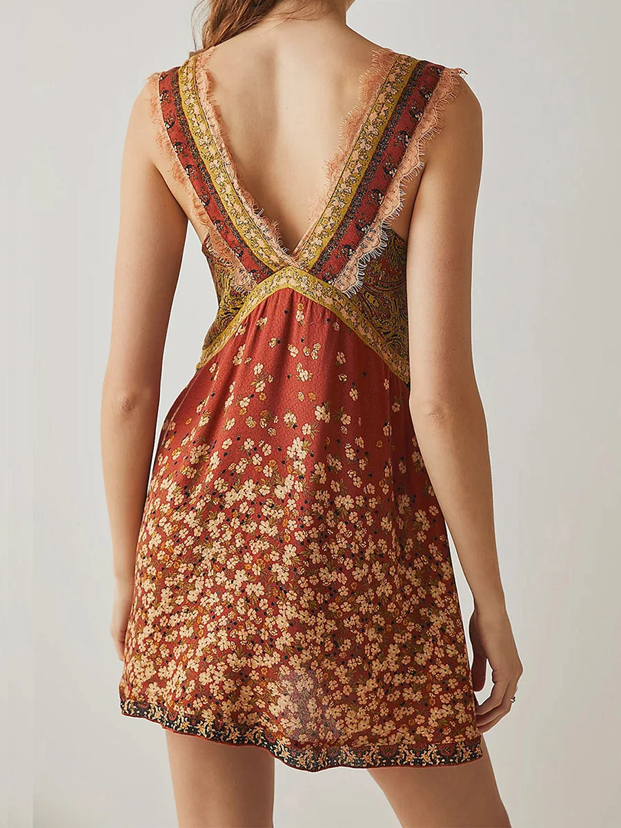 Anna-Berg | Floral Print Lace-Trim Mini Dress