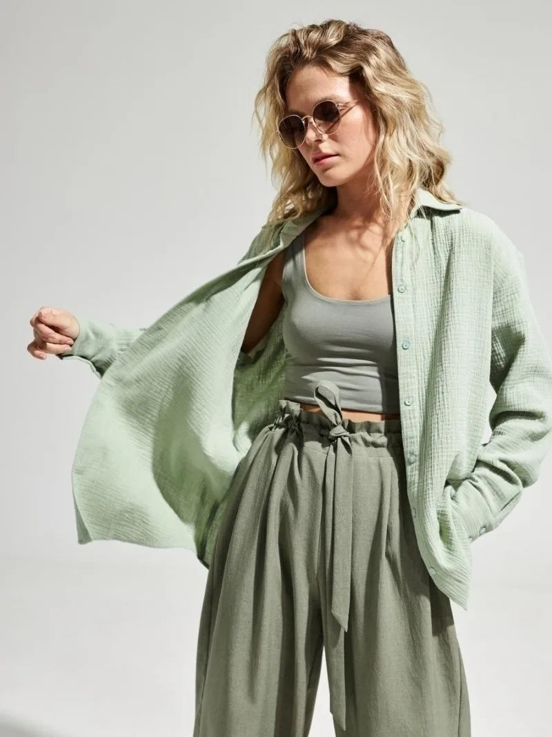 Anna-Berg | White Short-Sleeve Button-Up Cotton Shirt