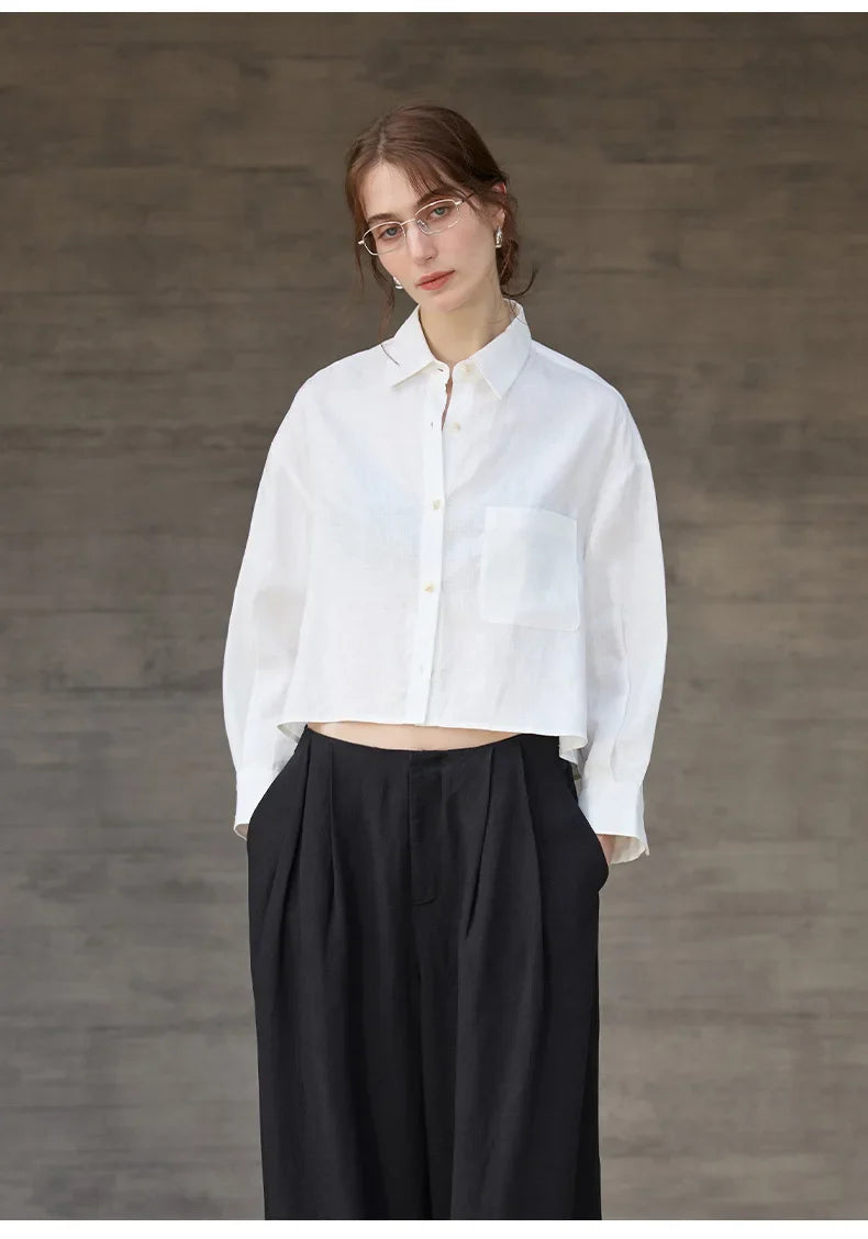 Anna-Berg | Cropped Long-Sleeve Linen Shirt