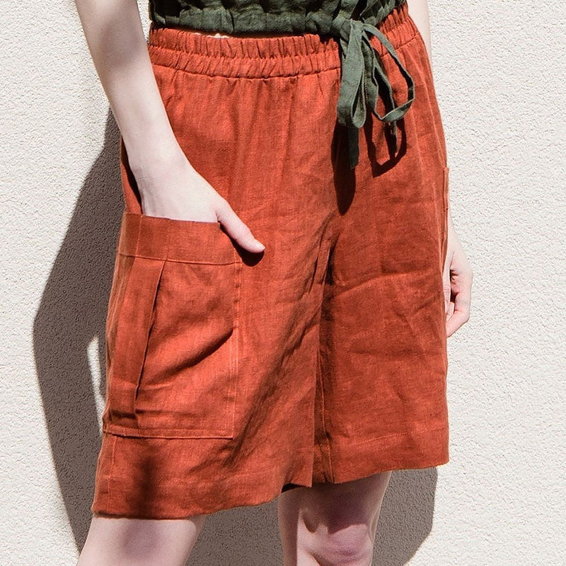 Anna-Berg | High-Waist Cargo Linen Shorts