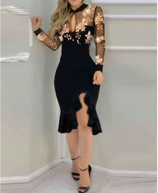 Anna-Berg | Mesh Ruffle Embroidered Sequin Dress
