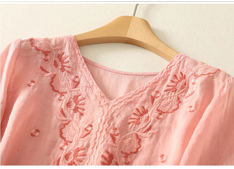 Anna-Berg | Ivory V-Neck Cotton Blouse